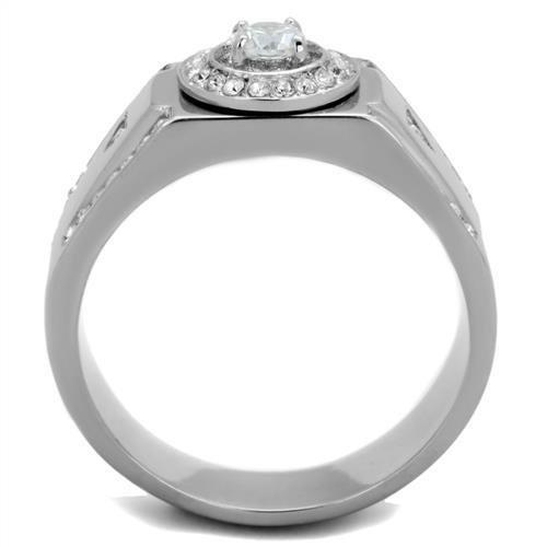 MATK1819 - High polished (no plating) Stainless Steel Ring with AAA Grade CZ  in Clear