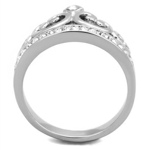 MATK1821 - High polished (no plating) Stainless Steel Ring with Top Grade Crystal  in Clear