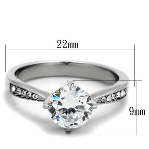 MATK1822 - High polished (no plating) Stainless Steel Ring with AAA Grade CZ  in Clear