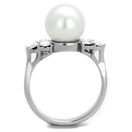 MATK1824 - High polished (no plating) Stainless Steel Ring with Synthetic Pearl in White