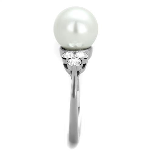 MATK1824 - High polished (no plating) Stainless Steel Ring with Synthetic Pearl in White