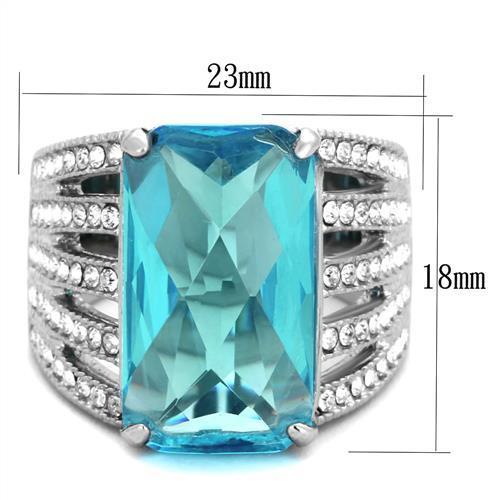 MATK1826 - High polished (no plating) Stainless Steel Ring with Synthetic Synthetic Glass in Sea Blue