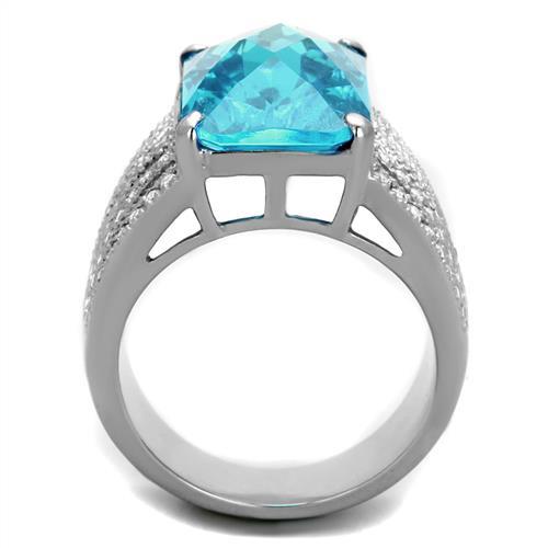 MATK1826 - High polished (no plating) Stainless Steel Ring with Synthetic Synthetic Glass in Sea Blue