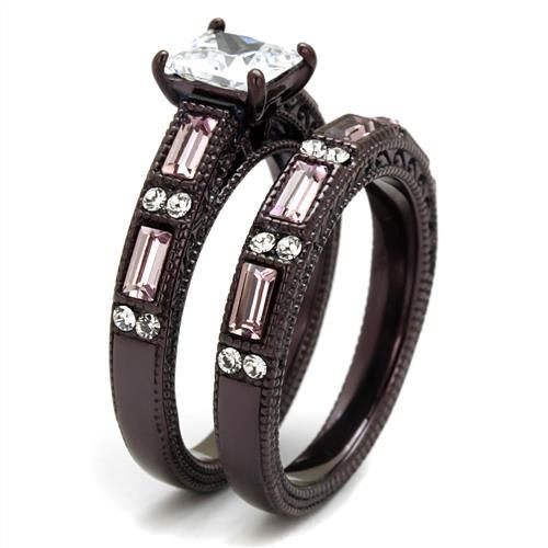 MATK1829DC - IP Dark Brown (IP coffee) Stainless Steel Ring with AAA Grade CZ  in Clear