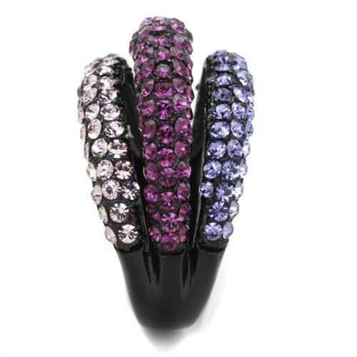 MATK1831 - IP Black(Ion Plating) Stainless Steel Ring with Top Grade Crystal  in Multi Color