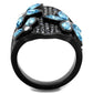 MATK1834 - IP Black(Ion Plating) Stainless Steel Ring with Top Grade Crystal  in Sea Blue