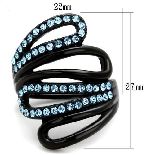 MATK1835 - IP Black(Ion Plating) Stainless Steel Ring with Top Grade Crystal  in Sea Blue