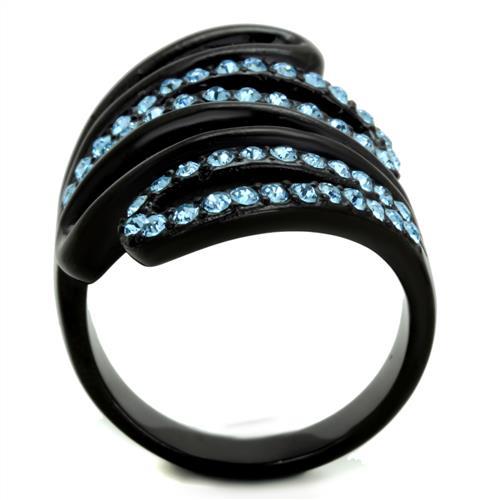 MATK1835 - IP Black(Ion Plating) Stainless Steel Ring with Top Grade Crystal  in Sea Blue