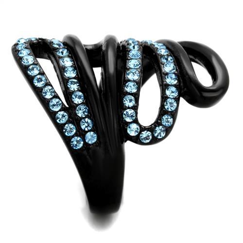 MATK1835 - IP Black(Ion Plating) Stainless Steel Ring with Top Grade Crystal  in Sea Blue