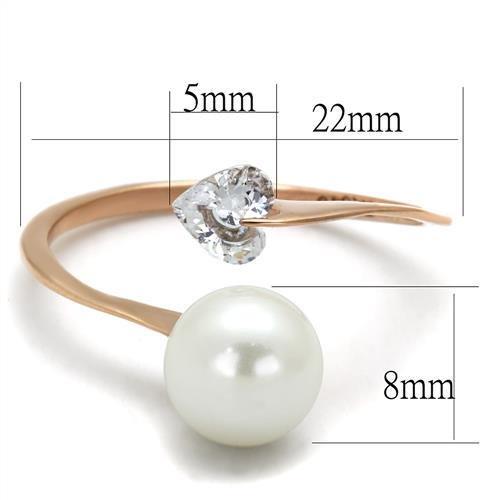 MATK1837 - IP Rose Gold(Ion Plating) Stainless Steel Ring with Synthetic Pearl in White