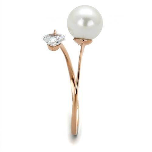 MATK1837 - IP Rose Gold(Ion Plating) Stainless Steel Ring with Synthetic Pearl in White