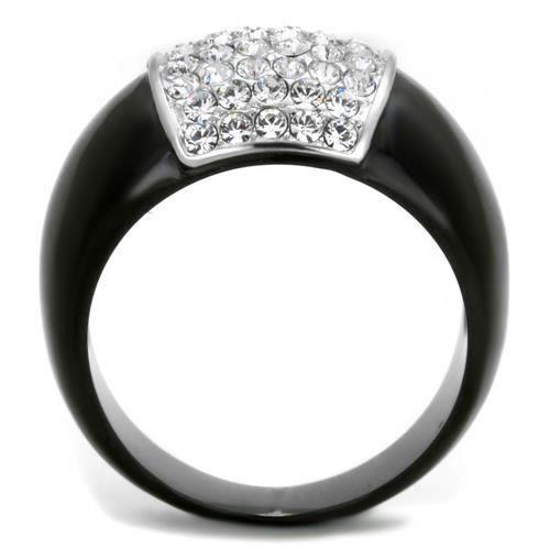MATK1840 - Two-Tone IP Black (Ion Plating) Stainless Steel Ring with Top Grade Crystal  in Clear