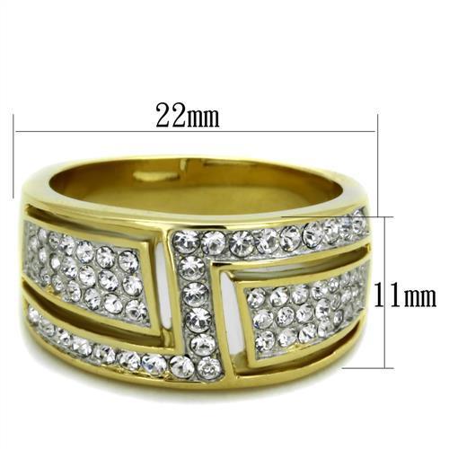 MATK1845 - Two-Tone IP Gold (Ion Plating) Stainless Steel Ring with Top Grade Crystal  in Clear