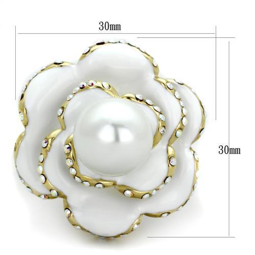 MATK1847 - IP Gold(Ion Plating) Stainless Steel Ring with Synthetic Pearl in White