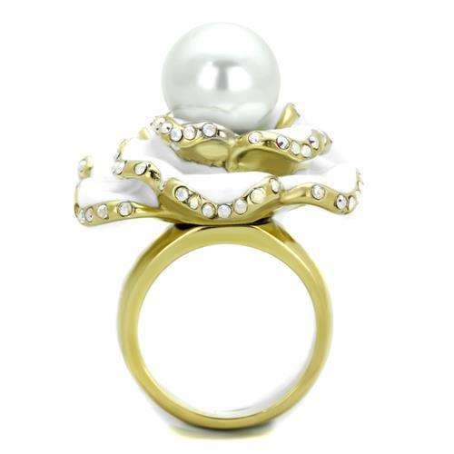 MATK1847 - IP Gold(Ion Plating) Stainless Steel Ring with Synthetic Pearl in White