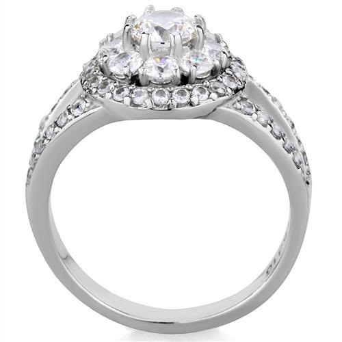 MATK1855 - High polished (no plating) Stainless Steel Ring with AAA Grade CZ  in Clear