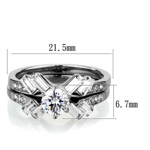 MATK1856 - High polished (no plating) Stainless Steel Ring with AAA Grade CZ  in Clear