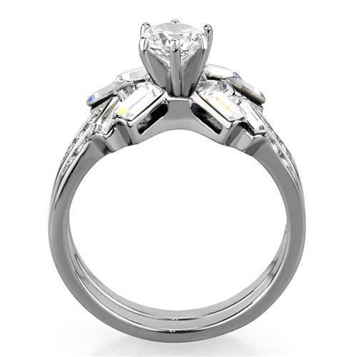 MATK1856 - High polished (no plating) Stainless Steel Ring with AAA Grade CZ  in Clear