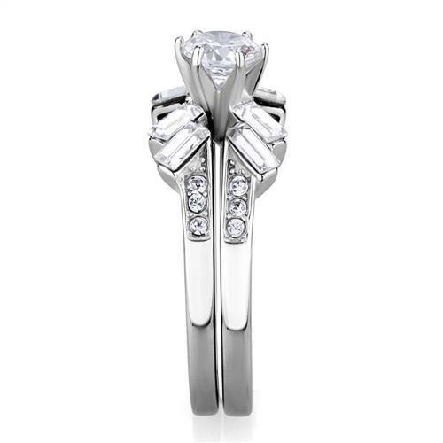 MATK1856 - High polished (no plating) Stainless Steel Ring with AAA Grade CZ  in Clear