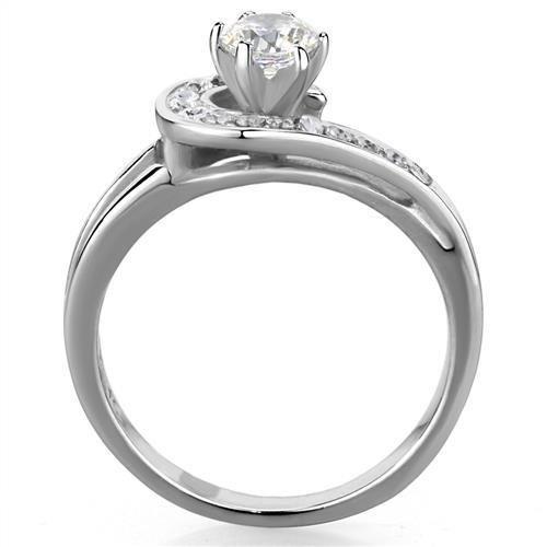 MATK1857 - High polished (no plating) Stainless Steel Ring with AAA Grade CZ  in Clear