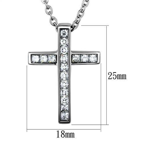 MATK1858 - High polished (no plating) Stainless Steel Chain Pendant with AAA Grade CZ  in Clear