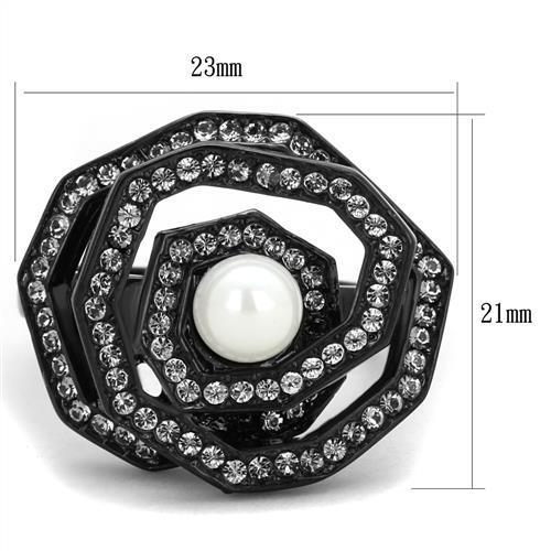 MATK1861 - IP Black(Ion Plating) Stainless Steel Ring with Synthetic Pearl in White