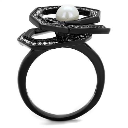 MATK1861 - IP Black(Ion Plating) Stainless Steel Ring with Synthetic Pearl in White