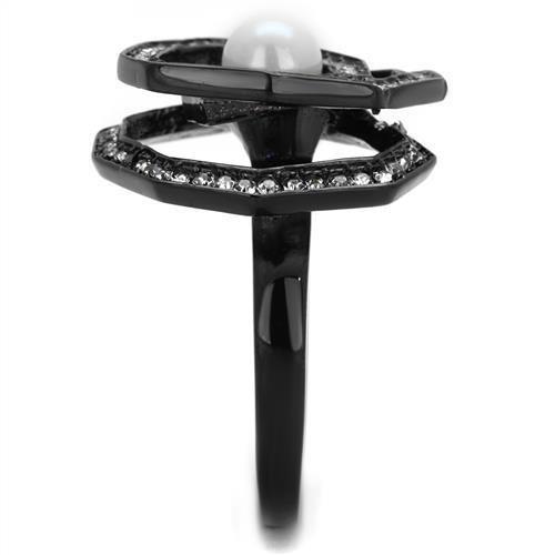 MATK1861 - IP Black(Ion Plating) Stainless Steel Ring with Synthetic Pearl in White