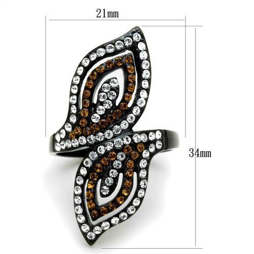 MATK1864 - IP Black(Ion Plating) Stainless Steel Ring with Top Grade Crystal  in Smoked Quartz