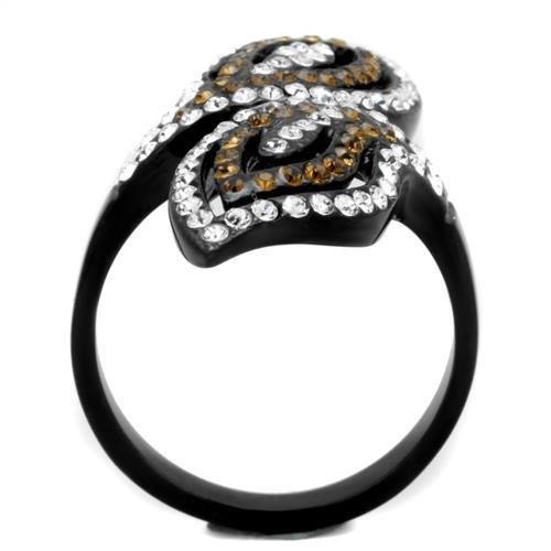 MATK1864 - IP Black(Ion Plating) Stainless Steel Ring with Top Grade Crystal  in Smoked Quartz