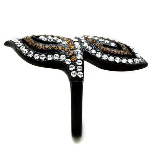 MATK1864 - IP Black(Ion Plating) Stainless Steel Ring with Top Grade Crystal  in Smoked Quartz