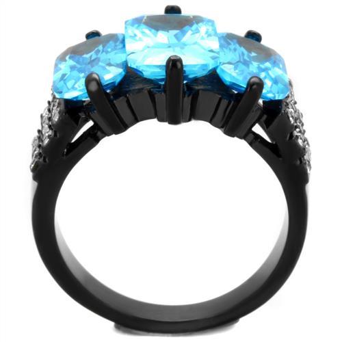 MATK1866 - IP Black(Ion Plating) Stainless Steel Ring with AAA Grade CZ  in Sea Blue