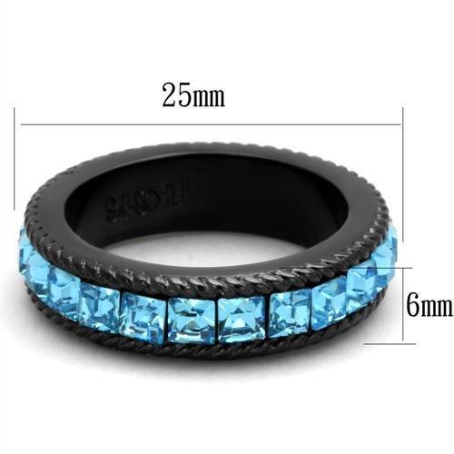 MATK1867 - IP Black(Ion Plating) Stainless Steel Ring with Top Grade Crystal  in Sea Blue