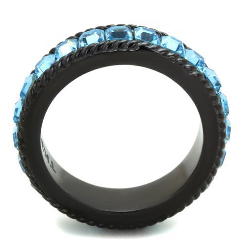 MATK1867 - IP Black(Ion Plating) Stainless Steel Ring with Top Grade Crystal  in Sea Blue