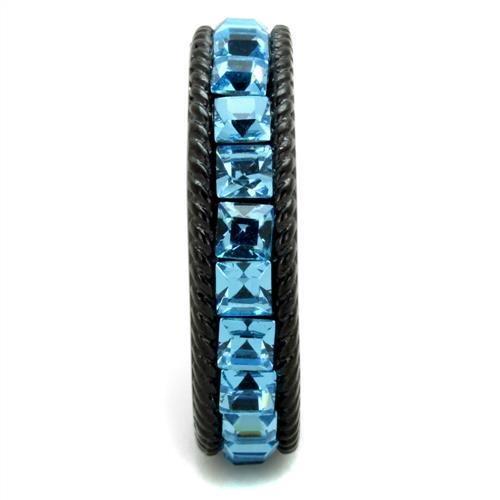 MATK1867 - IP Black(Ion Plating) Stainless Steel Ring with Top Grade Crystal  in Sea Blue