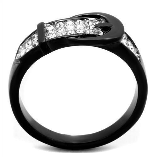 MATK1868 - Two-Tone IP Black (Ion Plating) Stainless Steel Ring with Top Grade Crystal  in Clear