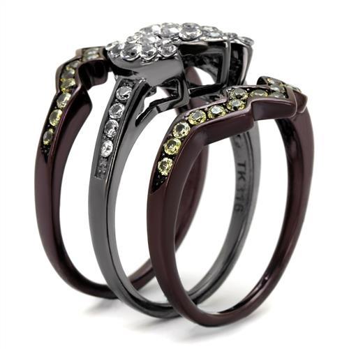 MATK1869LJ - IP Light Black (IP Gun) & IP Dark Brown (IP coffee) Stainless Steel Ring with AAA Grade CZ  in Clear
