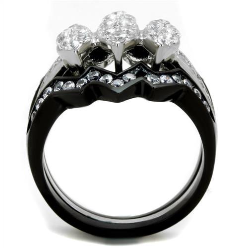 MATK1869 - Two-Tone IP Black (Ion Plating) Stainless Steel Ring with AAA Grade CZ  in Clear