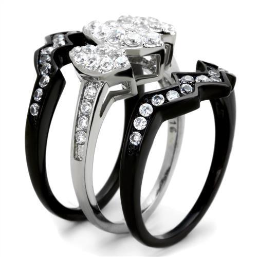 MATK1869 - Two-Tone IP Black (Ion Plating) Stainless Steel Ring with AAA Grade CZ  in Clear