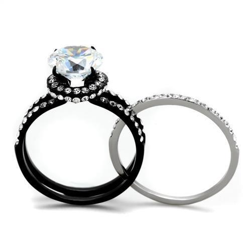 MATK1870 - Two-Tone IP Black (Ion Plating) Stainless Steel Ring with AAA Grade CZ  in Clear