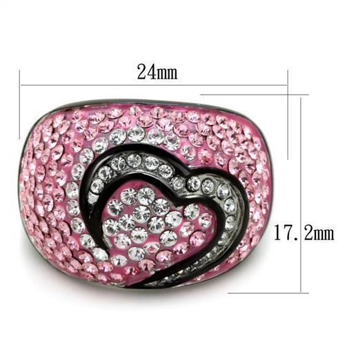 MATK1871 - Two-Tone IP Black (Ion Plating) Stainless Steel Ring with Top Grade Crystal  in Light Rose