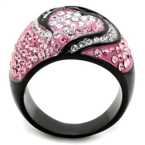 MATK1871 - Two-Tone IP Black (Ion Plating) Stainless Steel Ring with Top Grade Crystal  in Light Rose