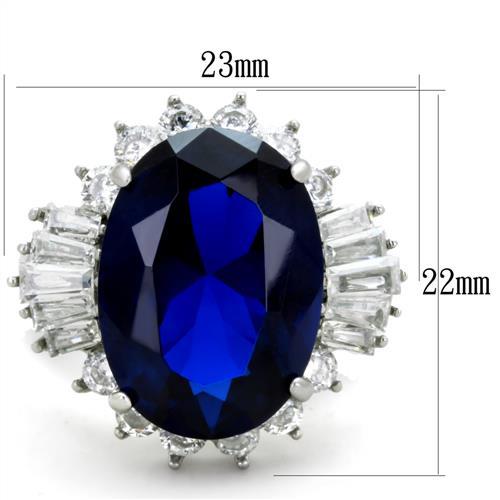 MATK1872 - High polished (no plating) Stainless Steel Ring with Synthetic Spinel in London Blue