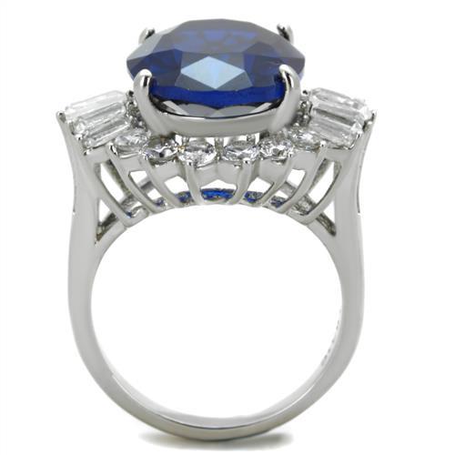 MATK1872 - High polished (no plating) Stainless Steel Ring with Synthetic Spinel in London Blue