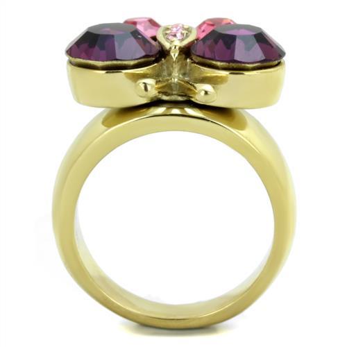 MATK1889 - IP Gold(Ion Plating) Stainless Steel Ring with Top Grade Crystal  in Amethyst