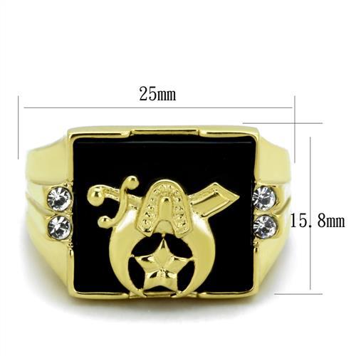 MATK1890 - IP Gold(Ion Plating) Stainless Steel Ring with Synthetic Onyx in Jet