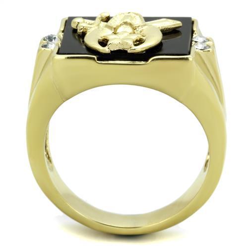 MATK1890 - IP Gold(Ion Plating) Stainless Steel Ring with Synthetic Onyx in Jet