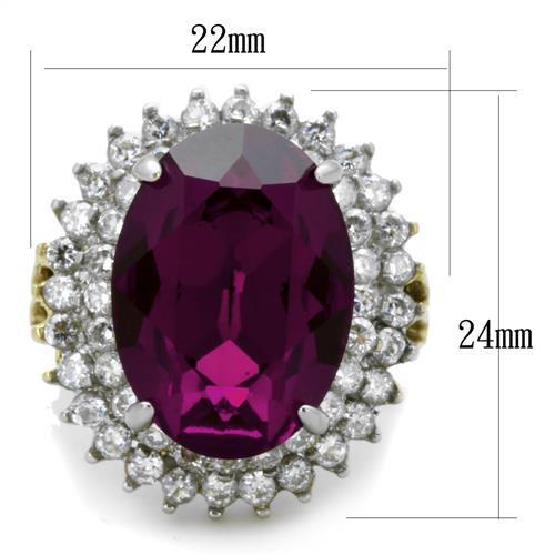 MATK1892 - Two-Tone IP Gold (Ion Plating) Stainless Steel Ring with Top Grade Crystal  in Amethyst