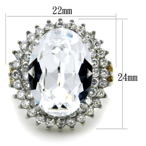 MATK1894 - Two-Tone IP Gold (Ion Plating) Stainless Steel Ring with Top Grade Crystal  in Clear