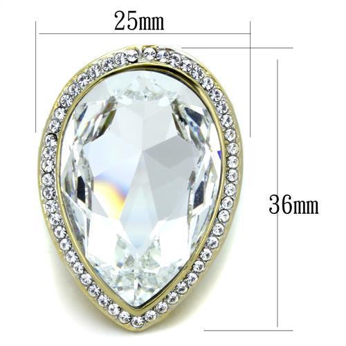 MATK1905 - Two-Tone IP Gold (Ion Plating) Stainless Steel Ring with Top Grade Crystal  in Clear